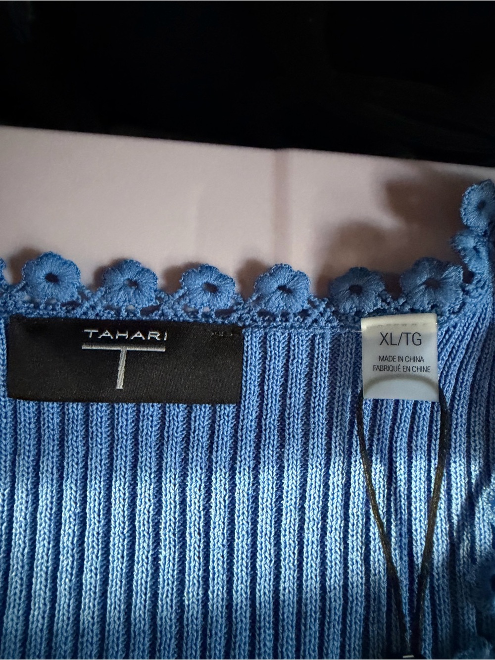 Tahari Bright Blue Ribbed Button-Front Top - Picture 4 of 9